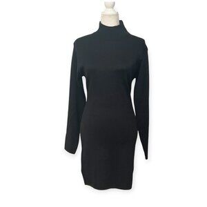 Dalmys Women’s Black Knit Sweater Dress Size M Medium Wool Blend Mock Neck